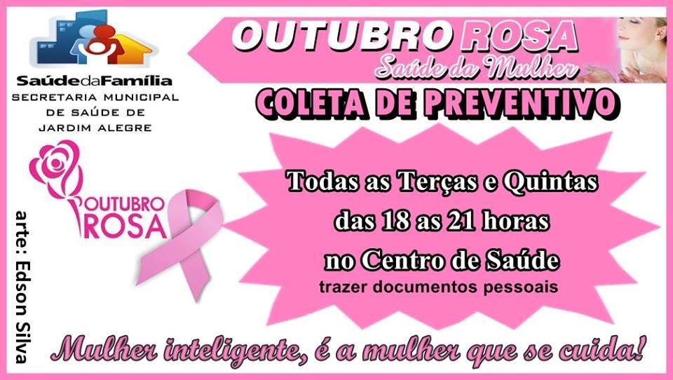 OUTUBRO ROSA MÊS DEDICADO A SAÚDE DA MULHER!